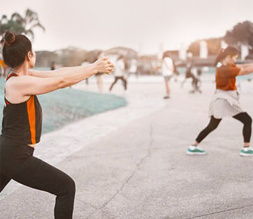 A photo of people exercising
